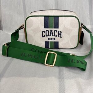 Coach White and Green Logo Crossbody Bag